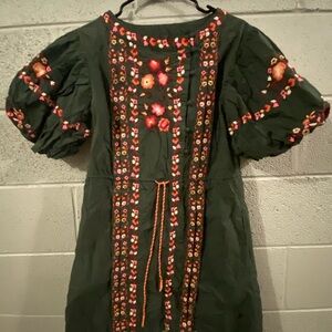 Free People Green Dress with Floral Embroidery